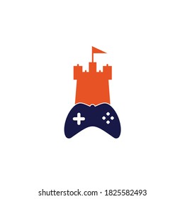vector de logotipo de castillo y juego. controlador de concepto de plantilla de diseño del logotipo del juego del castillo.