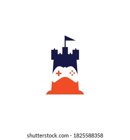 castle and game logo vector. castle game logo design template concept controller.