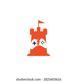 castle and game logo vector. castle game logo design template concept controller.