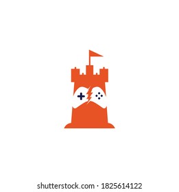 castle and game logo vector. castle game logo design template concept controller.