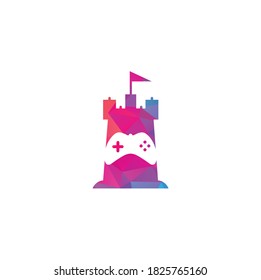 castle and game logo vector. castle game logo design template concept controller.