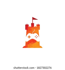 castle and game logo vector. castle game logo design template concept controller.