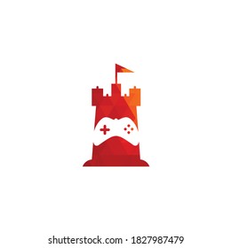 castle and game logo vector. castle game logo design template concept controller.