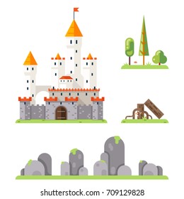 Castle Game Screen Concept Adventurer RPG Flat Magic Design Fairy Tail Icon Isolated Template Vector Illustration