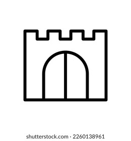 Castle gate icon. Black contour linear silhouette. Front view. Editable strokes. Vector simple flat graphic illustration. Isolated object on a white background. Isolate.