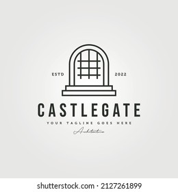 castle gate logo vector line art illustration, abstract door minimal logo design