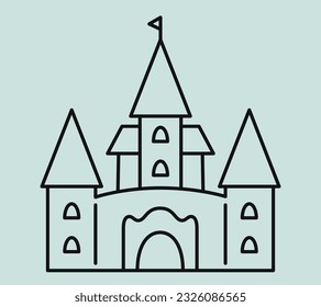 Castle with gate. Medieval building in outline style.