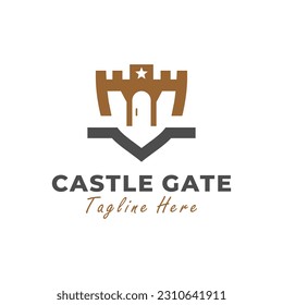 castle gate shield vector illustration logo design