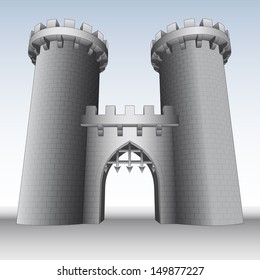 castle gate with two towers  and sky vector illustration