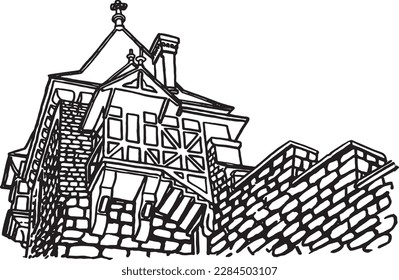 Castle of Germany, graphical sketch of  Wernigerode Castle isolated on white background,vector element of architecture