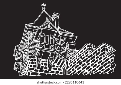 Castle of Germany, graphical sketch of  Wernigerode Castle isolated on black background,vector element of architecture
