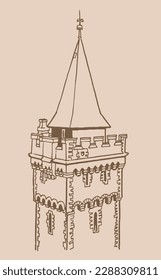 Castle of Germany, graphical sketch of Wernigerode Castle on sepia background,vector element of architecture