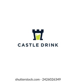 Castle with Glass Juice Drink logo template vector illustration
