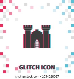 Castle  glitch effect vector icon.