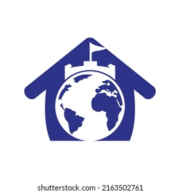 Castle globe vector logo design. Unique fortress and globe logotype design template.	
