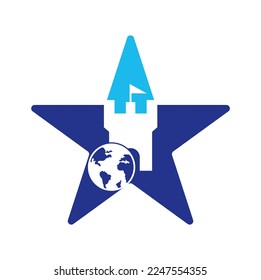 Castle globe vector logo design. Unique fortress and globe logotype design template.