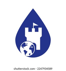 Castle globe vector logo design. Unique fortress and globe logotype design template.