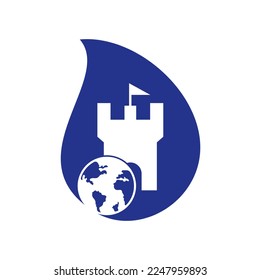Castle globe vector logo design. Unique fortress and globe logotype design template.