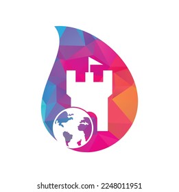 Castle globe vector logo design. Unique fortress and globe logotype design template.