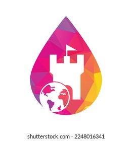 Castle globe vector logo design. Unique fortress and globe logotype design template.