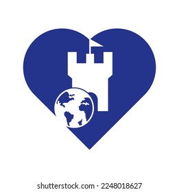 Castle globe vector logo design. Unique fortress and globe logotype design template.