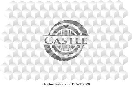 Castle grey badge with geometric cube white background