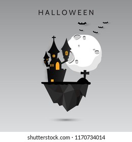 Castle Halloween Banner background. Paper cut vector illustration