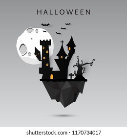 Castle Halloween Banner background. Paper cut vector illustration