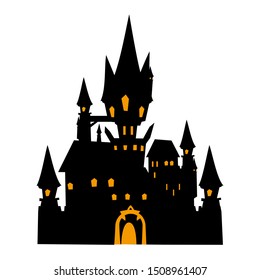 Castle Halloween flat single icon. Halloween symbol of fear and danger. Black spooky decorative element. Vector illustration isolated on white background