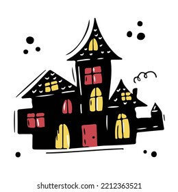 Castle Halloween isolated on white background. Cartoon house Illustration template. Hand drawn simple doodle drawing magic element for halloween. Vector design.