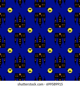Castle halloween seamless pattern vector