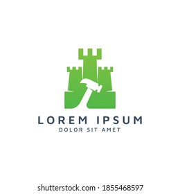 castle and hammer negative space logo design