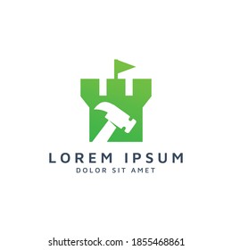 castle and hammer negative space logo design