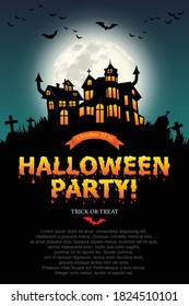 Castle, haunted house and ghost hands, tomb on full moon night. illustrator Vector Eps 10.