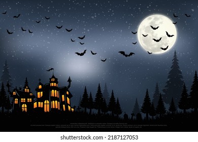 Castle, haunted house and ghost hands, tomb on full moon night. illustrator Vector Eps 10.