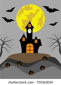 The castle have pumpkin around sideways on Halloween night.