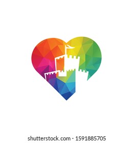 Castle heart logo design. Castle Tower logo Template Vector.	