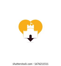 Castle heart shape concept vector logo design. Castle Tower logo Template Vector.	
