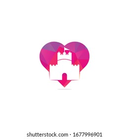 Castle heart shape concept vector logo design. Castle Tower logo Template Vector.	