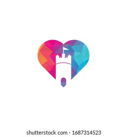 Castle heart shape concept vector logo design. Castle Tower logo Template Vector.	