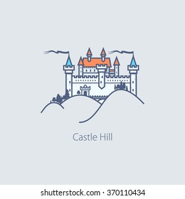 Castle Hill, Design Element, Emblem for Real Estate, Construction or Hotel, Vector Illustration