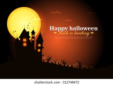 Castle horror on top of the mountain. Happy Halloween.