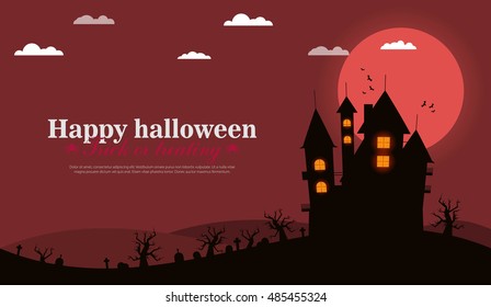 Castle horror on top of the mountain. Happy Halloween.