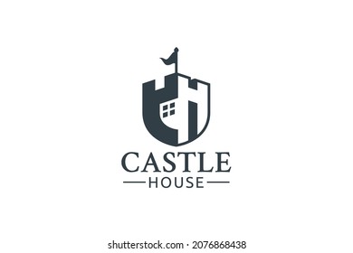 castle house logo with a combination of letter CH, castle, and house as the icon.