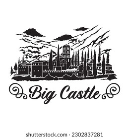 Ilustración vectorial de Castillo, perfecta para diseño de camisetas y diseño del logo del recinto de la boda