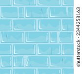 Сracked Castle Ice Wall Seamless Texture, Winter Blue Background. Textured and Detailed Hand Drawn Bricks Asset for Design, Game UI, Wrapping Paper or Textile