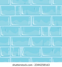 Сracked Castle Ice Wall Seamless Texture, Winter Blue Background. Textured and Detailed Hand Drawn Bricks Asset for Design, Game UI, Wrapping Paper or Textile