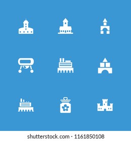 Castle icon. collection of 9 castle filled icons such as toy tower. editable castle icons for web and mobile.