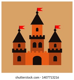 Castle icon color orange flat style