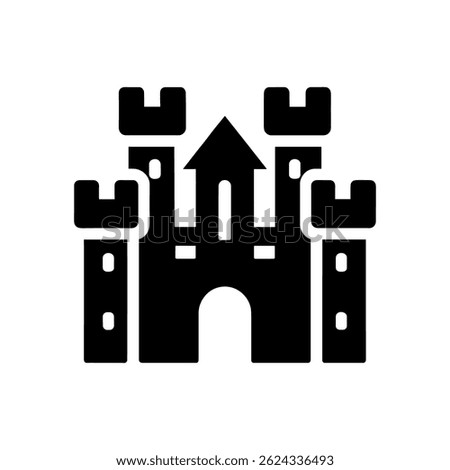 Castle Icon: Featuring Lofty Towers And Fortified Gates, This Vector Symbol Captures The Spirit Of A Noble Kingdom’s Ancient Citadel.